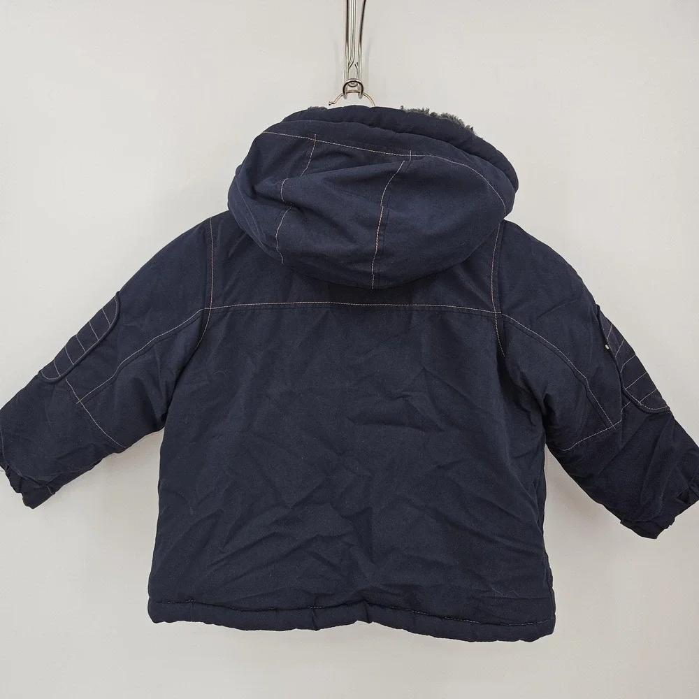 OshKosh B'gosh Jacket Boys 4 Navy Hooded Fleece Lined Parka Patches B213JS2-SA‎